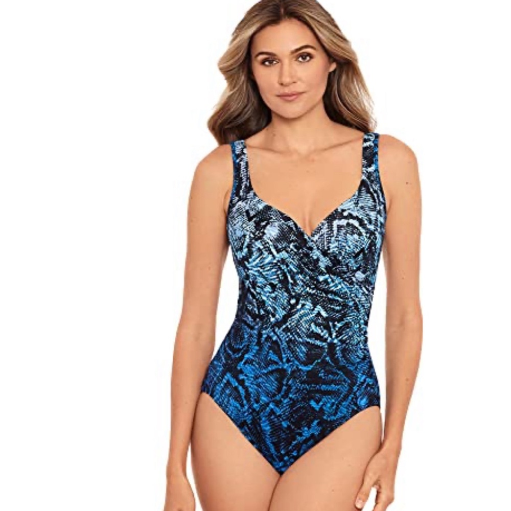 Miraclesuit Boa Blues Tummy Control Underwire Bra One Piece Swimsuit size 16 NEW